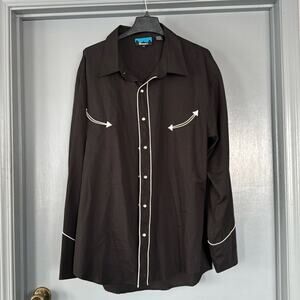 Benny's Western Pearl Snap Black Long Sleeve Shirt Retro Embroidered 2XL Cowboy